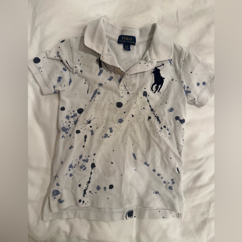 Ralph Lauren Kids White and Blue Splatter Polo Shirt